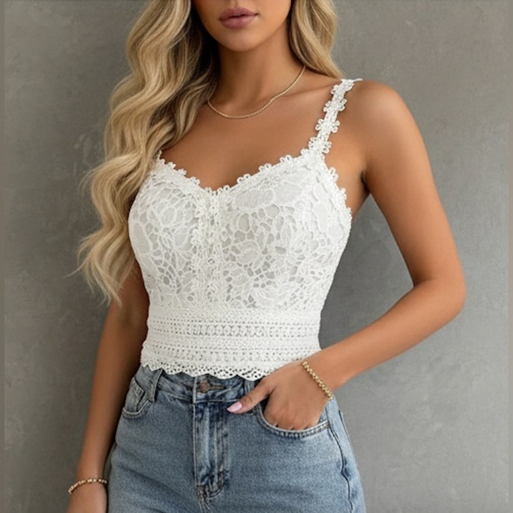 White Guipure Lace Cami Top - Picture 3 of 10